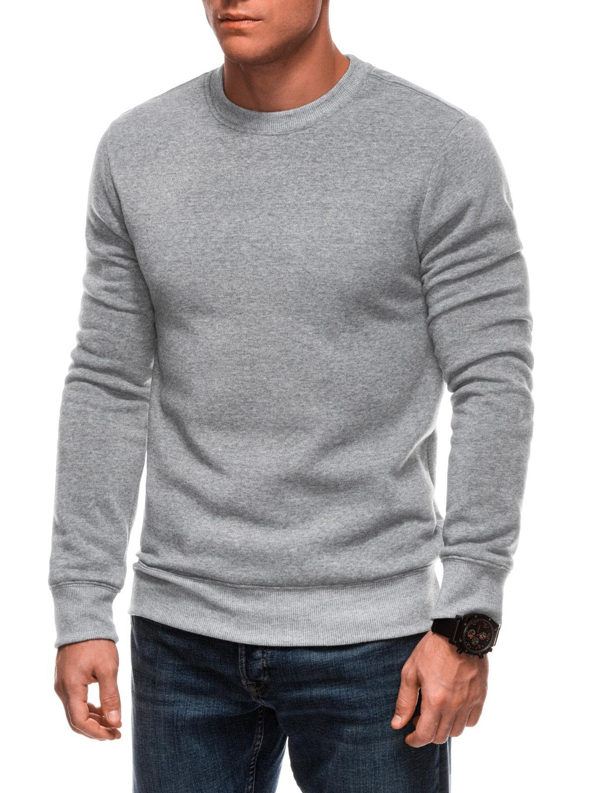 Edoti Men's solid BASIC round neck sweatshirt - grey melange