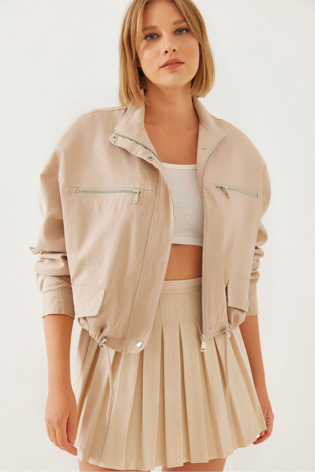 Bianco Lucci Women's Pocket Zipper Detail Jacket 2475