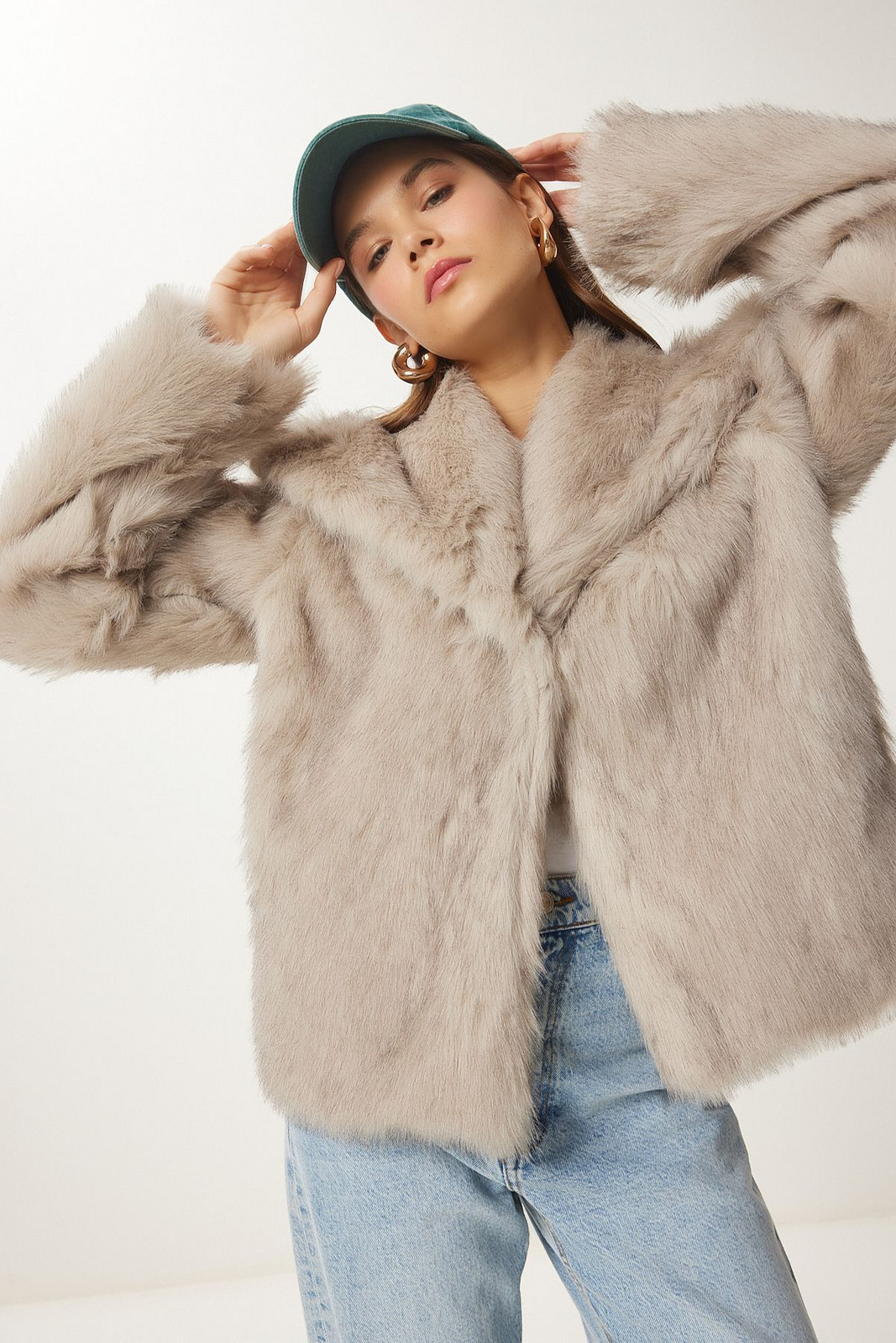 Happiness İstanbul Women's Mink Shawl Collar Lined Faux Für Jacket