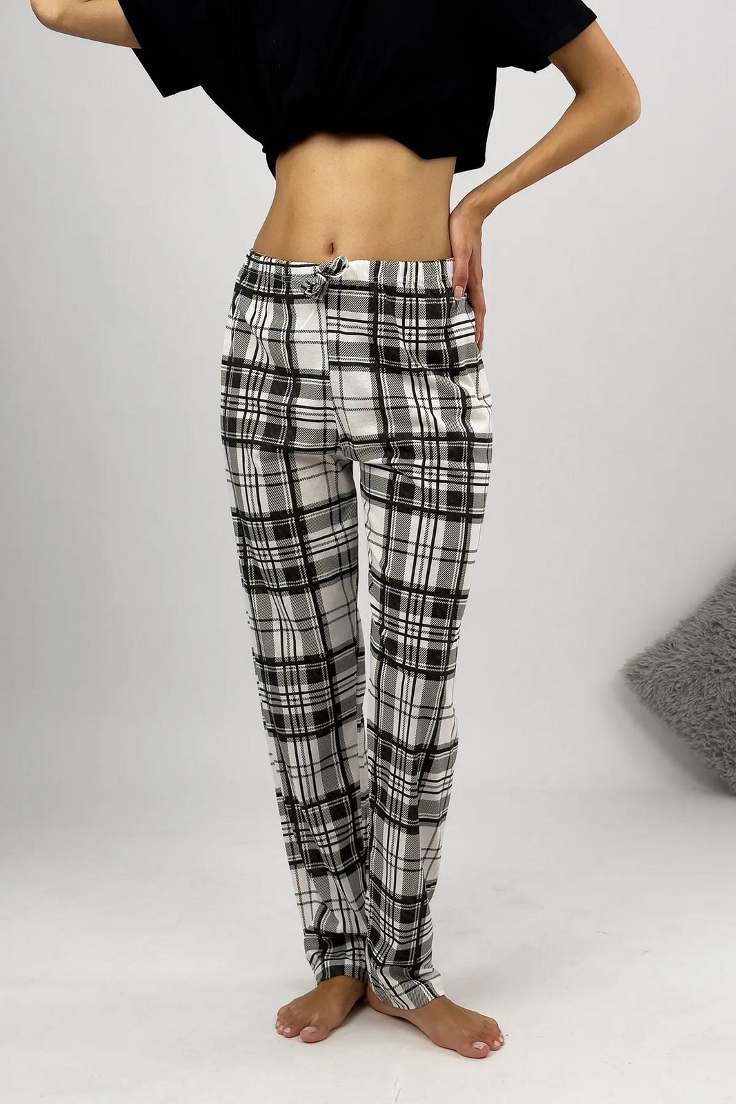 80156 Dewberry Women Pyjama Bottom-WHITE-BLACK