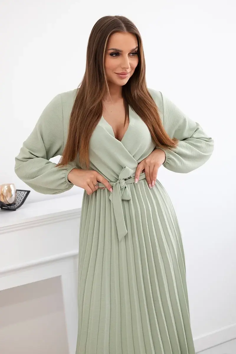 Kesi Włoski Šaty se svázaným plisovaným lemem světlá khaki