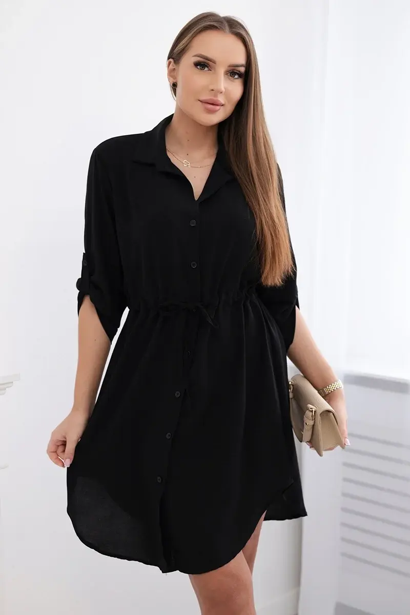 Kesi Włoski Šaty se zapínáním na knoflíky a zavazováním v pase černý