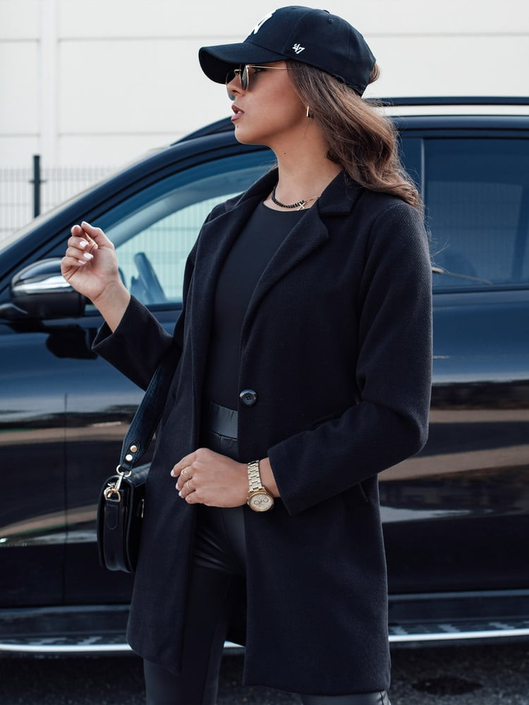 Płaszcz damski LUGI zapinany na guzik czarny Dstreet