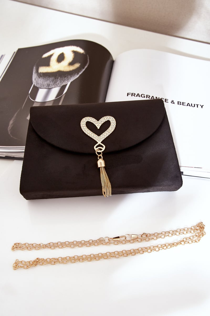 marka niezdefiniowana Kabelka Klopna S Ozdobným Srdcem Eko Semišová Černá Evilinas