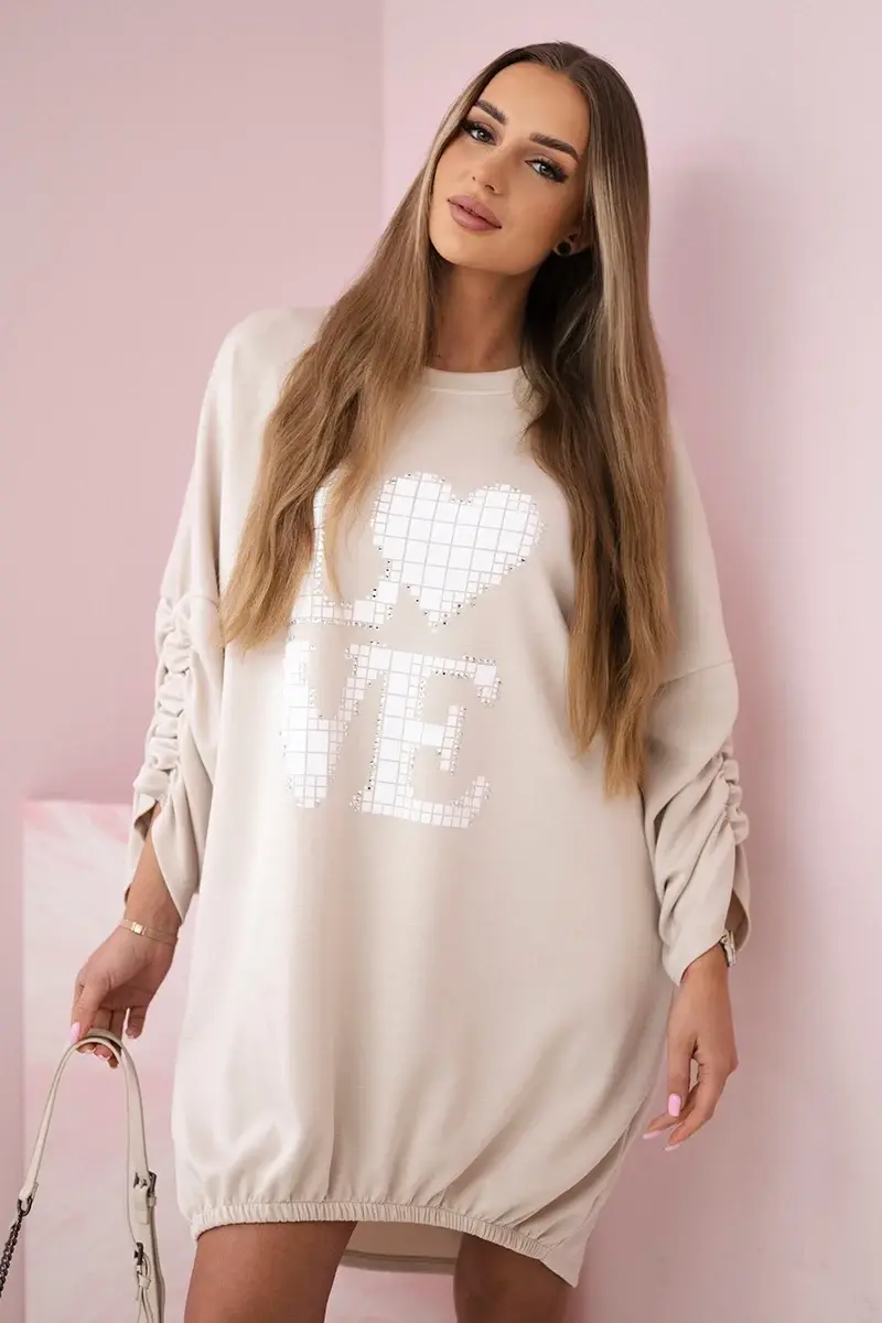 Kesi Włoski Šaty s prodlouženým zadním dílem a potiskem béžový