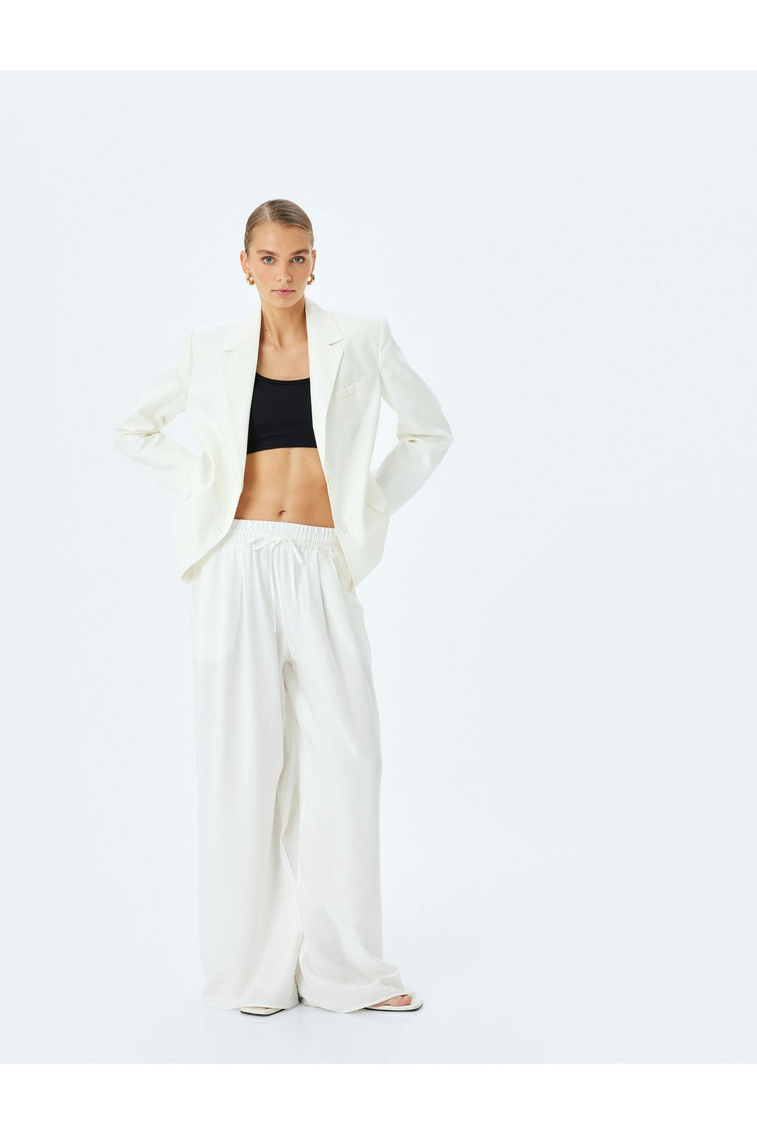 Koton Comfortable Fit Wide Leg High Waist Pants with Elastic Waist Pockets