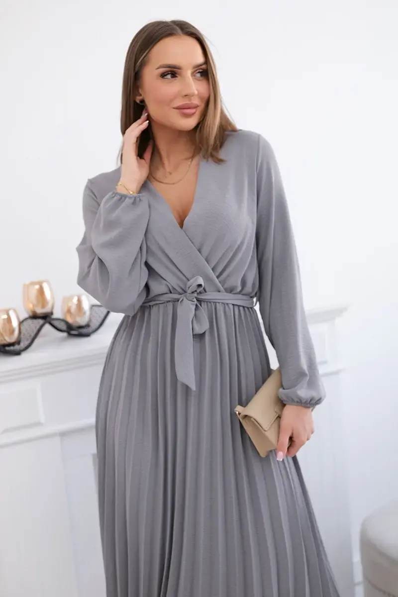 Kesi Włoski Šaty se svázaným plisovaným lemem šedý