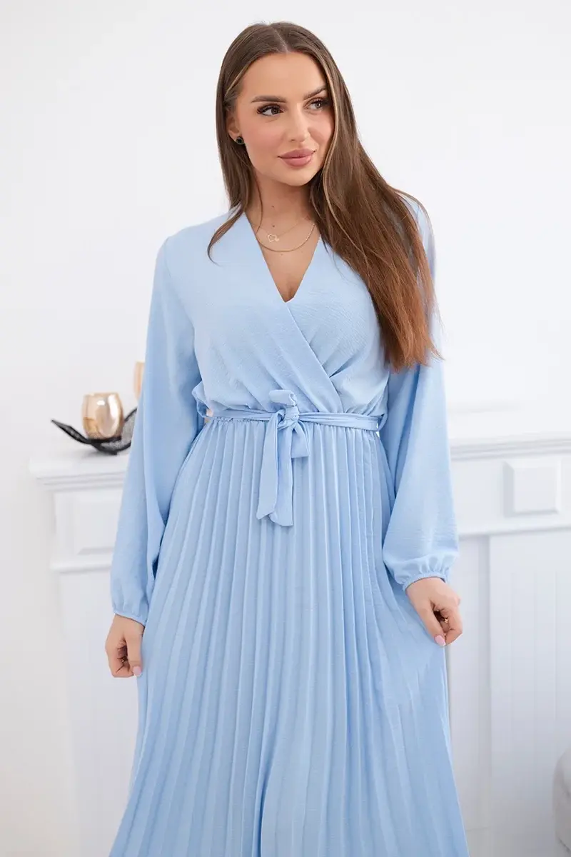 Kesi Włoski Šaty se svázaným plisovaným lemem modrý