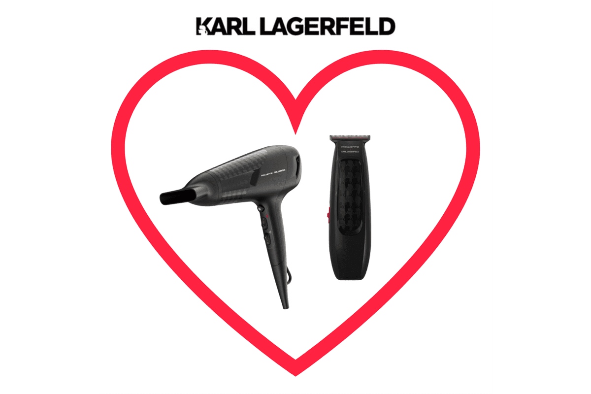 Akční set pro pár fén na vlasy Rowenta Karl Lagerfeld CV581LF0 a zastřihovač Rowenta Karl Lagerfeld