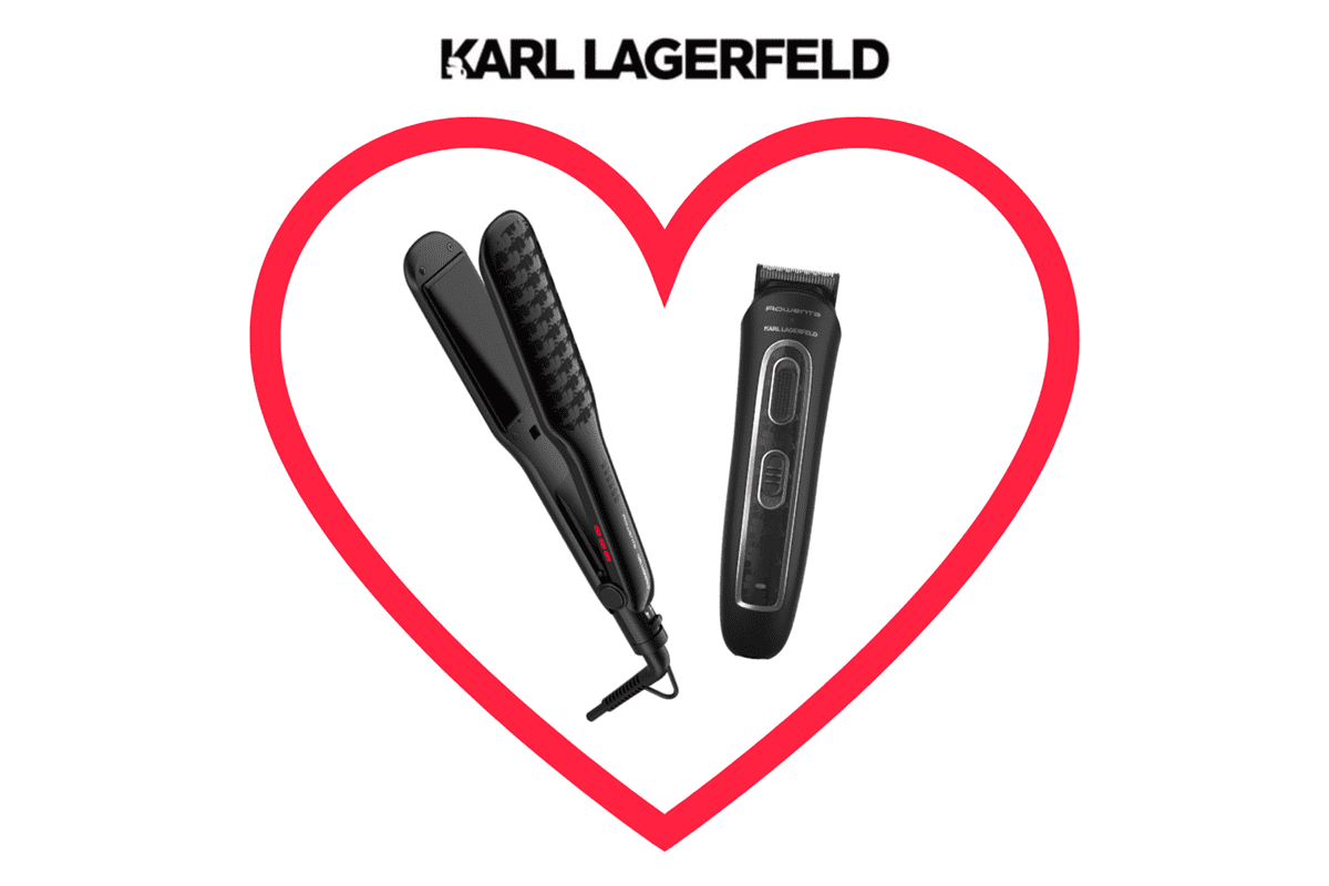 Akční set pro pár žehlička na vlasy Rowenta Karl Lagerfeld Extra Liss SF411LF0 a zastřihovač Rowenta