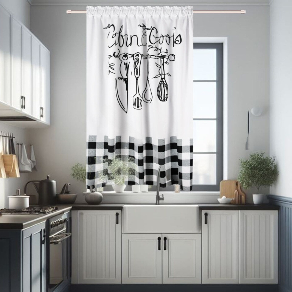 Dekorační krátký vzorovaný závěs s řasící páskou COOKS 145x160 cm (cena za 1 kus) MyBestHome