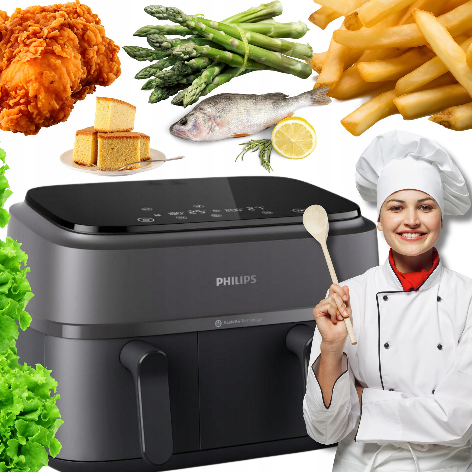 Philips Airfryer Serie 3000 Fritéza s dvojitým košem Bez tuku