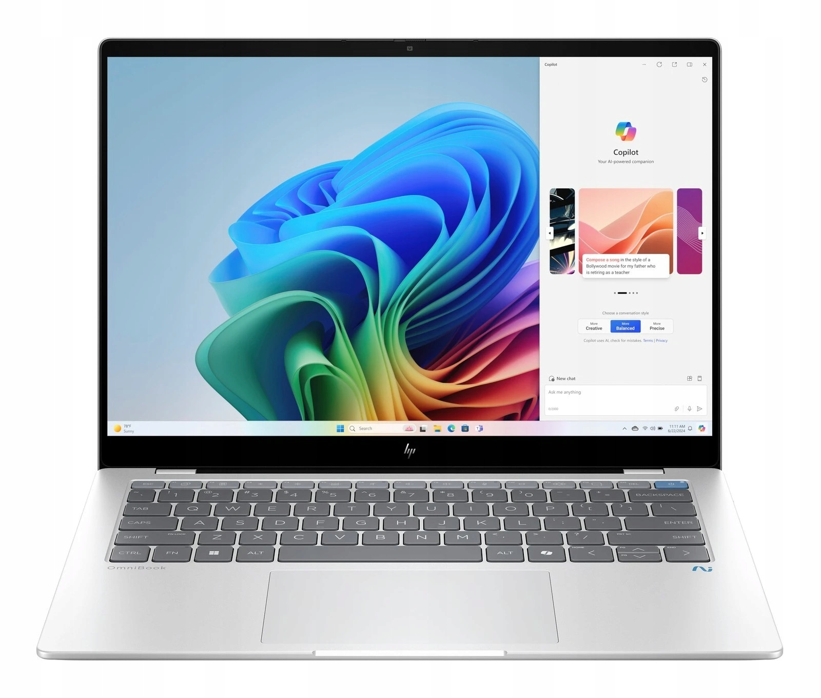 Notebook Hp OmniBook Copilot+ 14-FE Snapdragon 16GB 512GB Dotyk Win11 Stříbrný