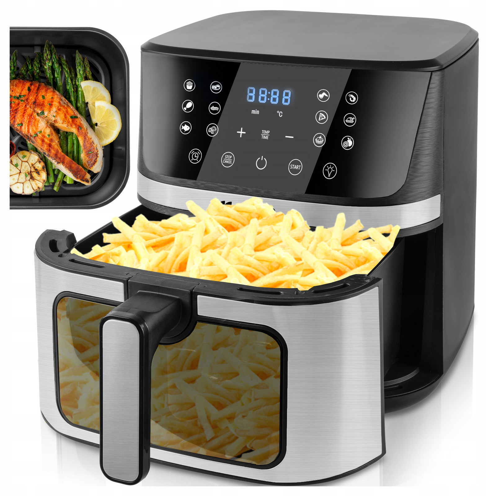 Fritéza Bez Tuku Fritéza Air Fryer Velká 7L Silná 1800W Okénko
