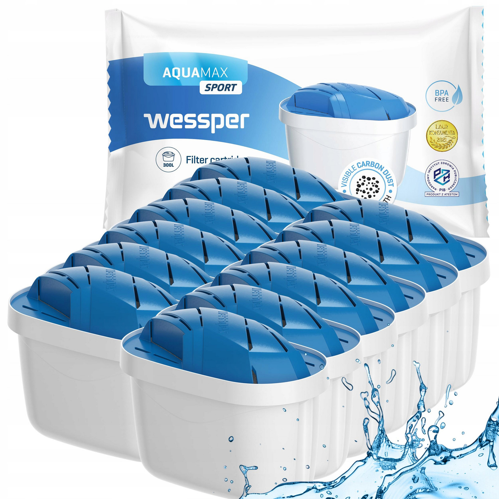 Vodní filtr Wessper aquamax Standard Sport pro filtrační konvici 12 ks
