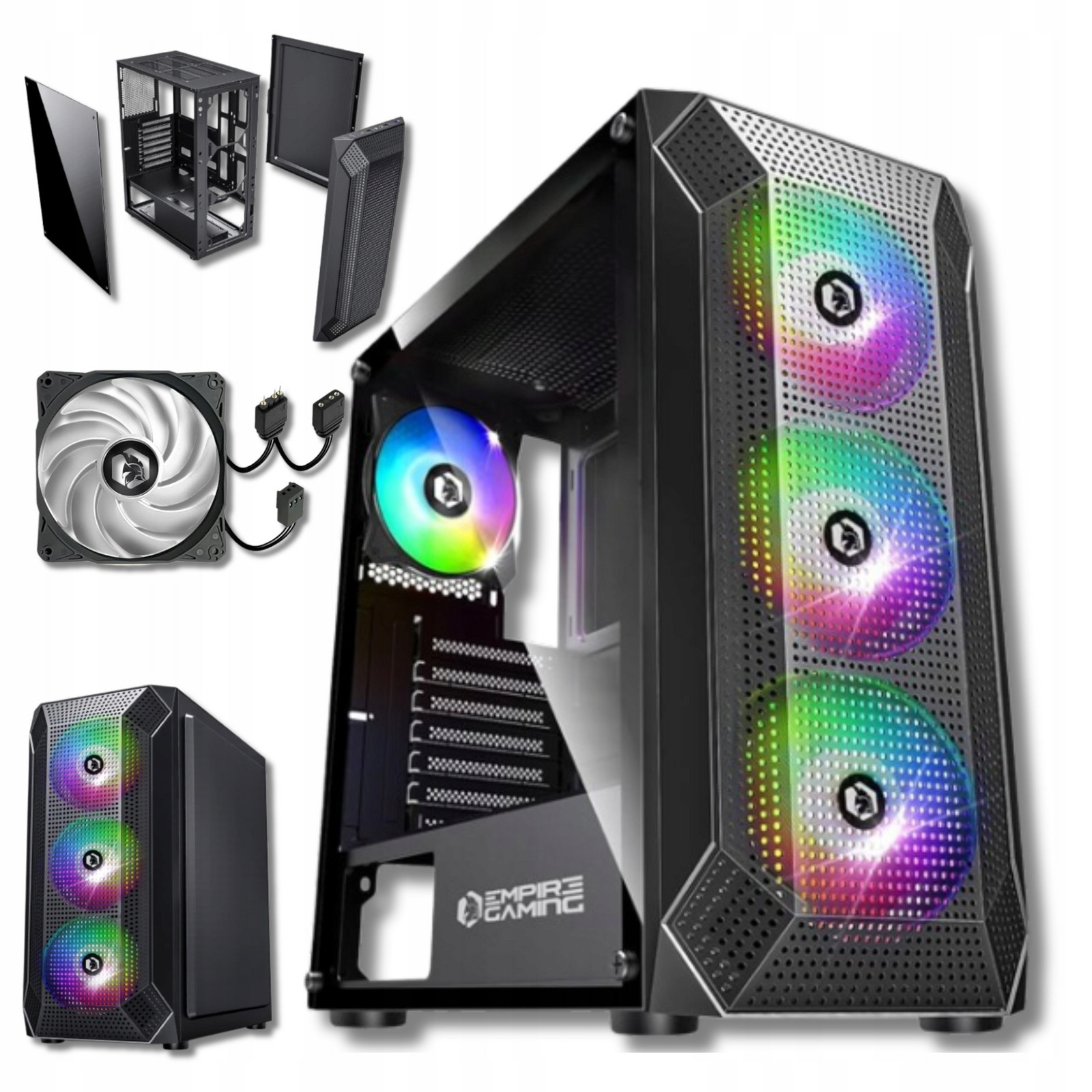 Pc skříň s Ventilátorem Skleněná Akrylová Stěna 4 Ventilátory 3 Piny 5 V