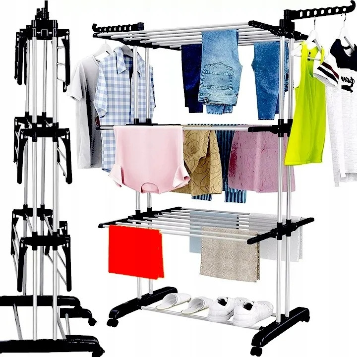 Sušák Na Prádlo Velký XXL 70KG Oblečení A Stojací Prádlo Skládací Černý