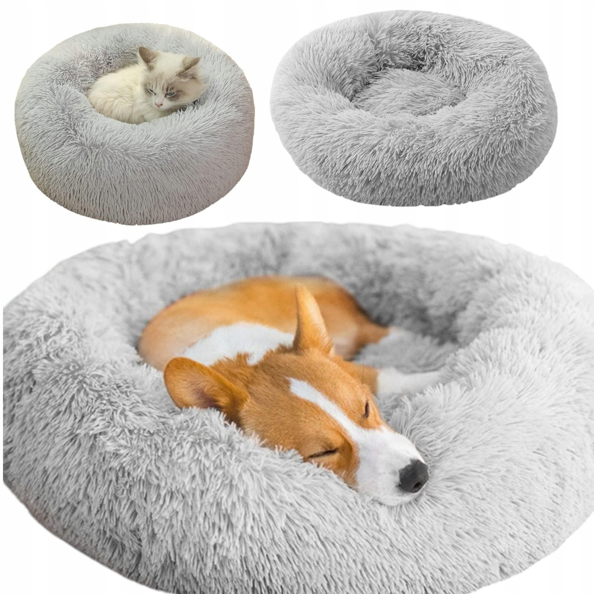 pelíšek Pro Kočky A Psa Bedsure Plyšové Kulaté 60 CM Světle Šedé Stylové