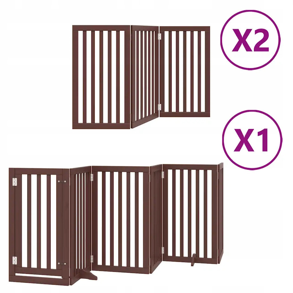 Skládací branka pro psa, s dveřmi, 12 panelů, hnědá, 600 cm