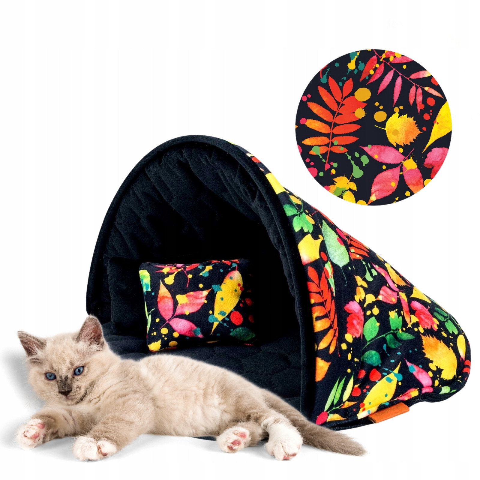 Budka domeček plyšový pelíšek pro kočky kočičky 50x50x34 cm Ukory Černý