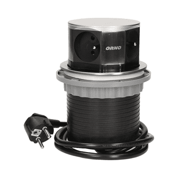Zásuvkový blok kulatý ORNO OR-AE-1380, 4x zásuvka, barva nerez, kabel 1.5m