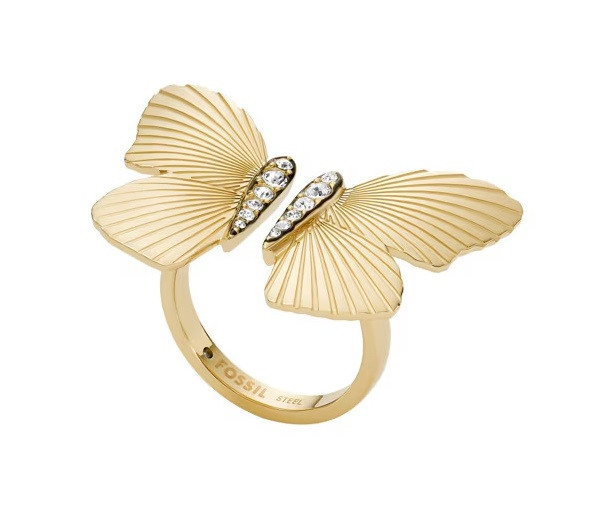 Fossil Překrásný pozlacený otevřený prsten Butterflies JF04800710