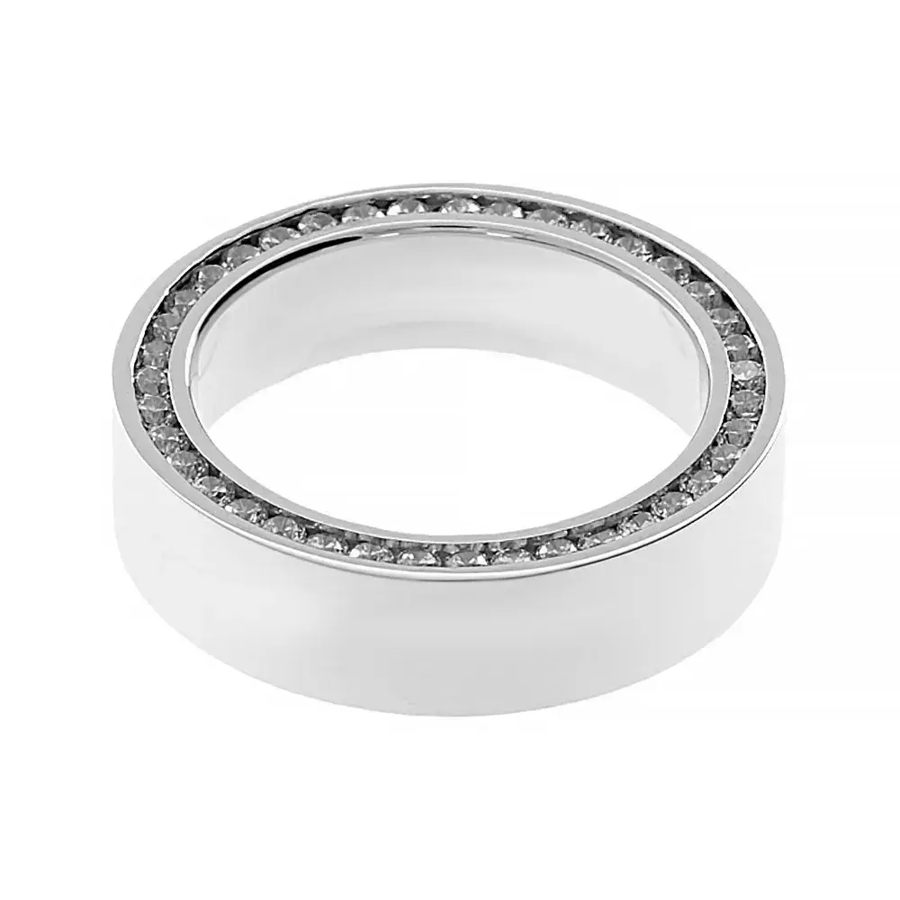 Masivní nerezový prsten z kvalitní chirurgické oceli jednostranně zdobený čirými kubickými zirkoniemi SRI.6527A Nerezový prsten 6527A (velikost 52) - stříbrné barvy