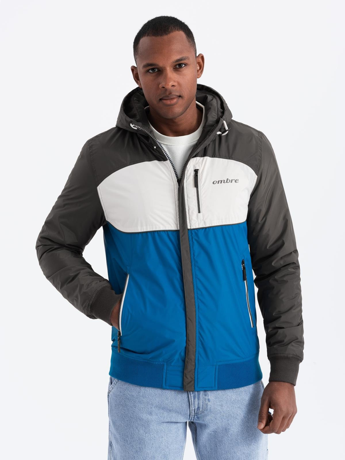 Ombre Colorful lightweight men's sports jacket with fleece - blue and graphite