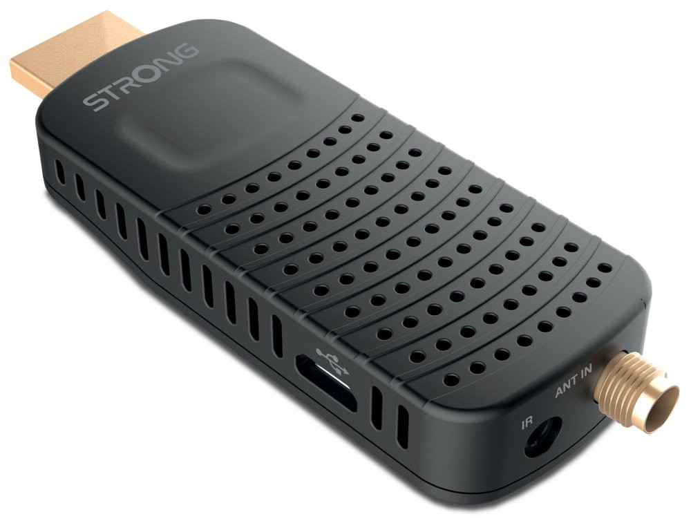 STRONG DVB-T/T2 tuner HDMI stick SRT 84/ Full HD/ H.265/HEVC/ externí anténa/ EPG/ PVR/ HDMI/ USB/ micro USB/ IR/ černý, SRT84