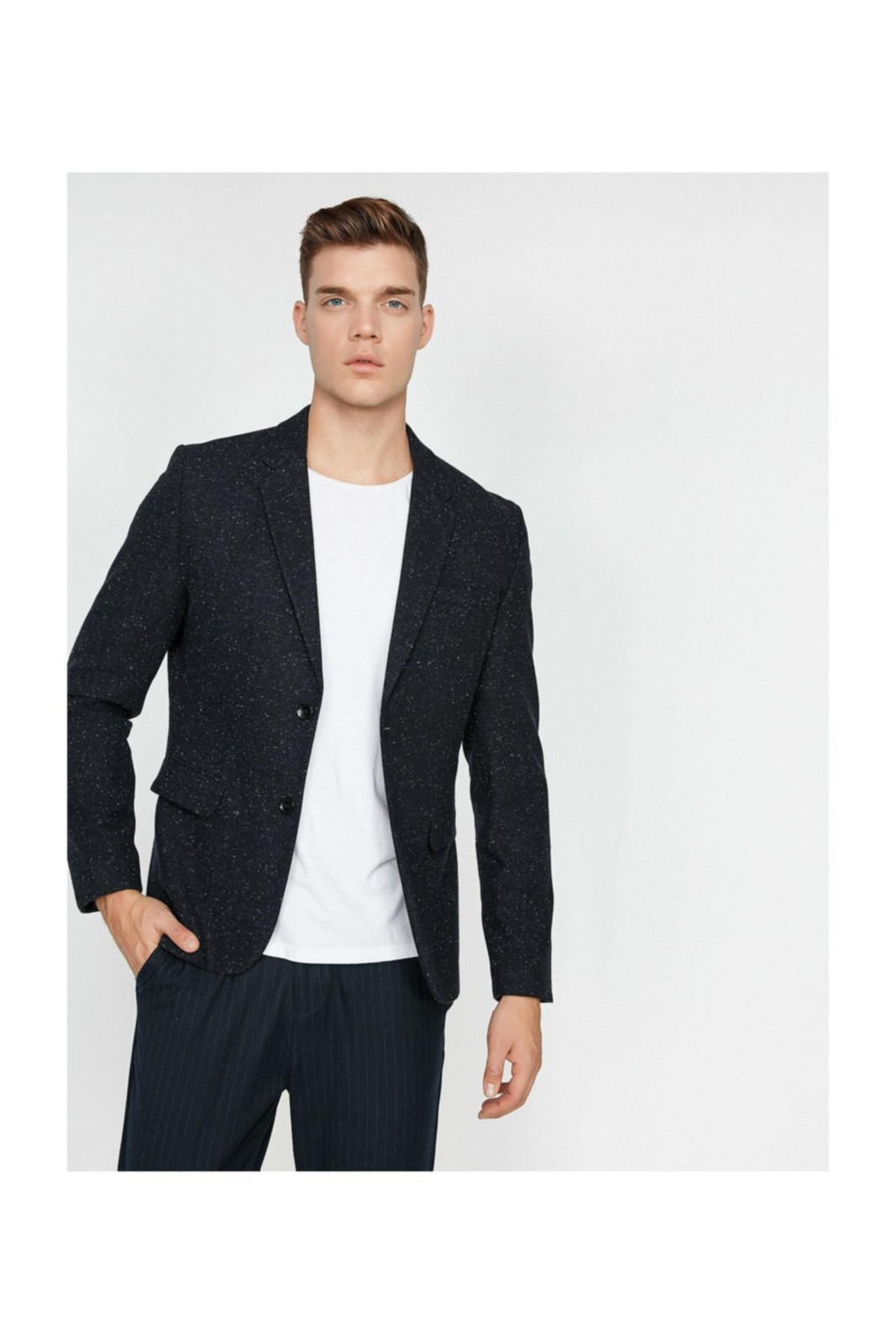Koton Men's Navy Blue V-Neck Jacket with Pocket Detailed Button Detailed