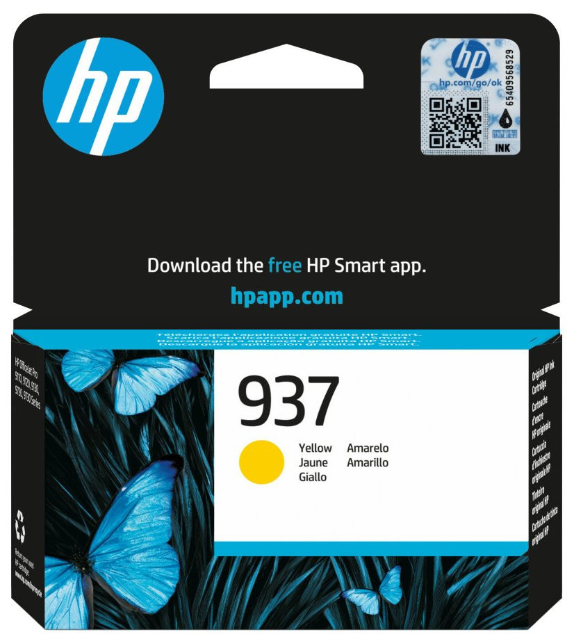 HP inkoustová náplň 937 žlutá, 4S6W4NE