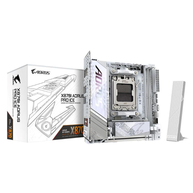 GIGABYTE MB Sc AM5 X870I AORUS PRO ICE, AMD X870, 2xDDR5, 1xHDMI, 1xThunderbolt, WiFi, Mini-ITX, X870I AORUS PRO ICE