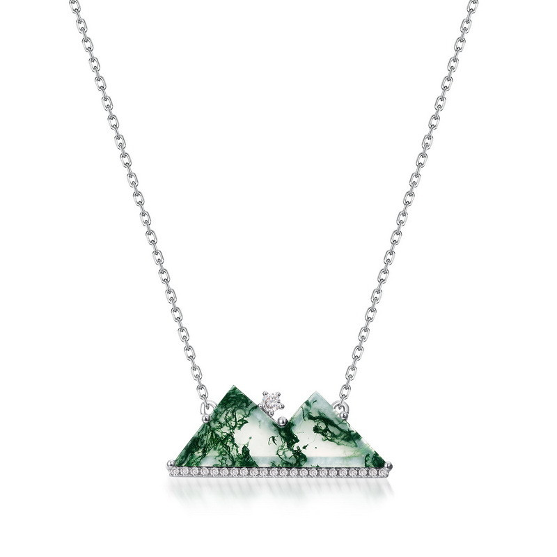 Royal Fashion stříbrný rhodiovaný náhrdelník Mechový achát NL019316