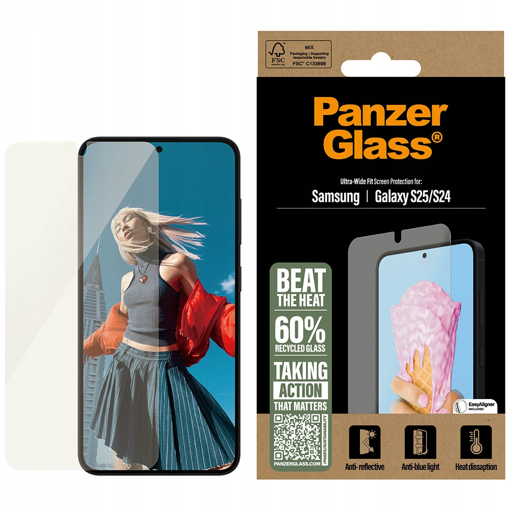 Tvrzené sklo pro Samsung Galaxy S25, PanzerGlass, rychlý s filtrem kryt