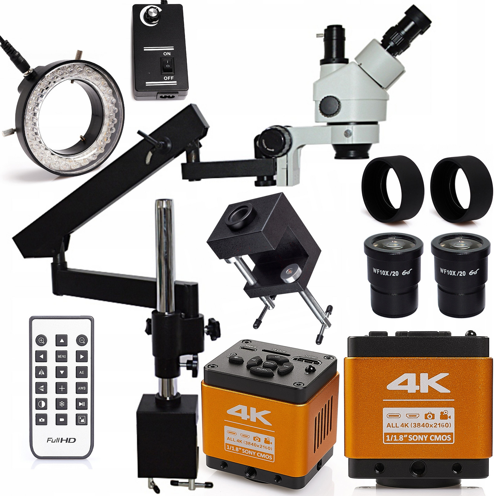 Stereoskopický Mikroskop 22H Na Rameni 7-45X Osvětlení Barlow Kamera 8MP