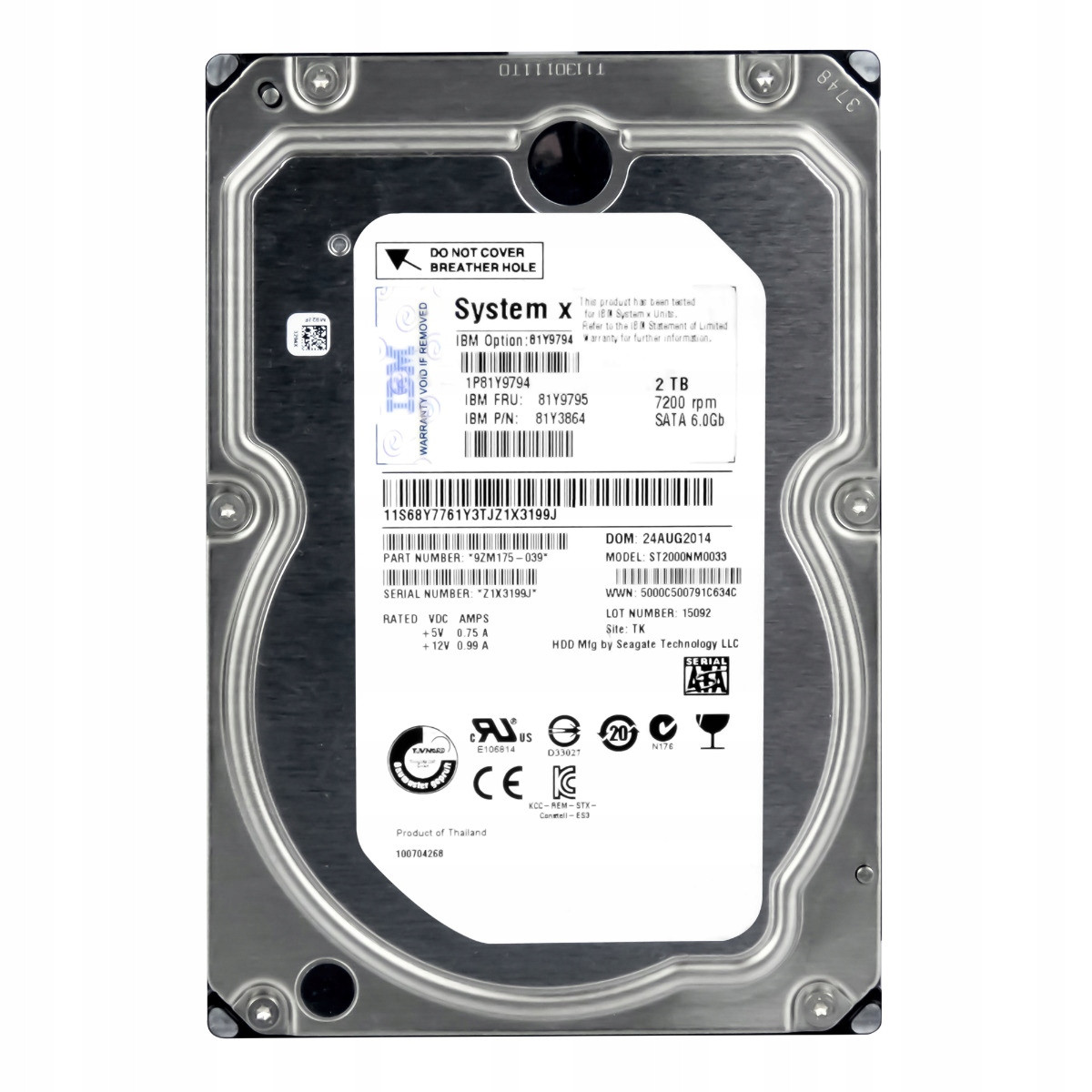 Ibm 81Y9795 81Y3864 2TB 7.2K 128MB Sata III 3.5'' ST2000NM0033