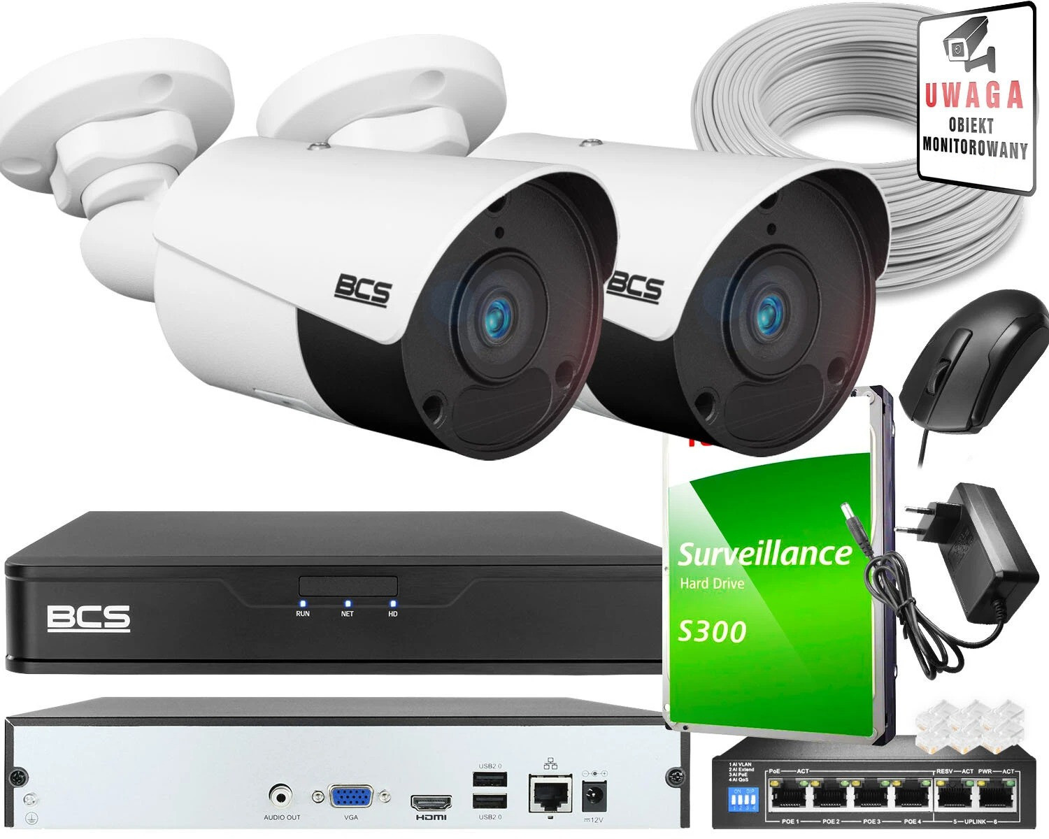 Monitorovací Sada 2 Kamer BCS-P-TIP14FSR5 4MPx Ir 50m Dům Obchod Společnost