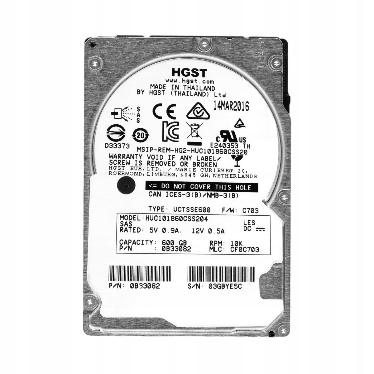 Hgst Ultrastar C10K1800 600GB 10K 128MB SAS-3 2.5'' HUC101860CSS204