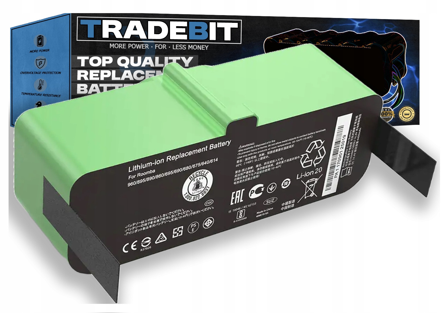 Baterie Akumulátor pro iRobot Roomba 890 891 895 899 960 965 980 986 6000mAh