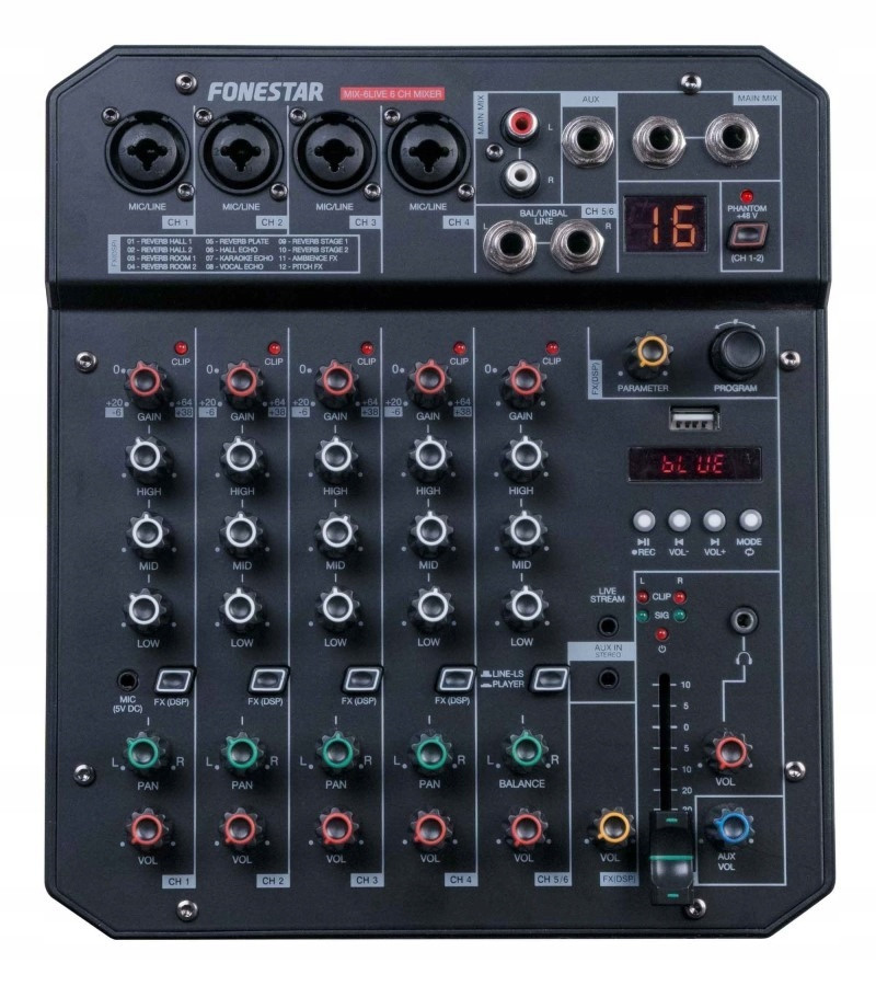 Fonestar MIX-6LIVE 6kanálový stereo mixážní pult s funkcí streamování