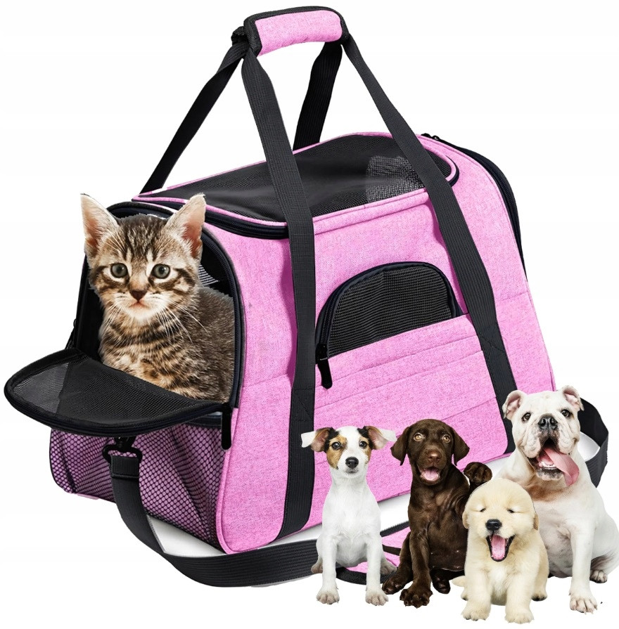 Velká Přepravka Taška Psa Kočky Do Auta Silná Na Nošení Růžová Real