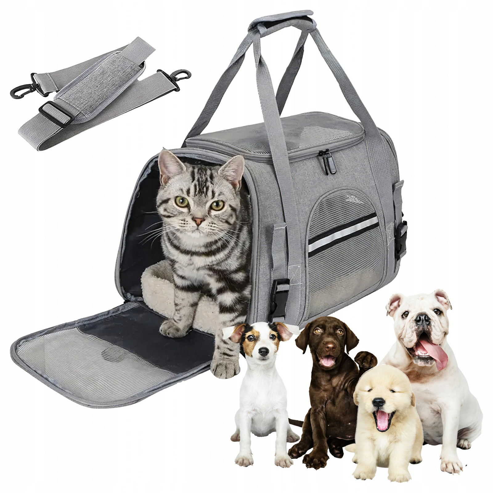 Velká Přepravka Taška Psa Kočky Do Auta Silná Na Nošení Šedá Real