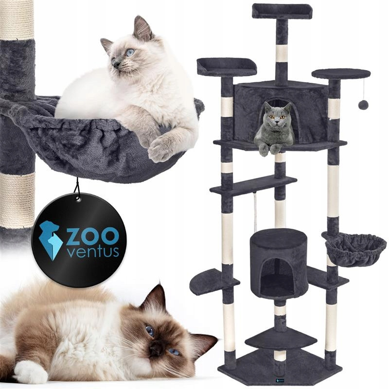 Škrabadlo pro kočky sloupek 201cm stromek 8 úrovní domeček pelíšek s hračkou
