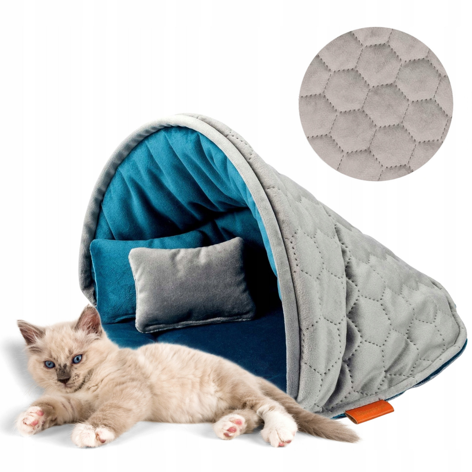 Budka jeskyně domeček pelíšek pro kočky kočičky 50x50x34 cm Ukory Šedý velur