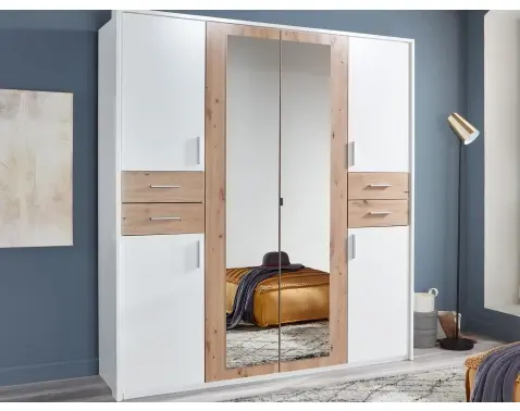 Šatní skříň Vegas, 180 cm, bílá/dub artisan