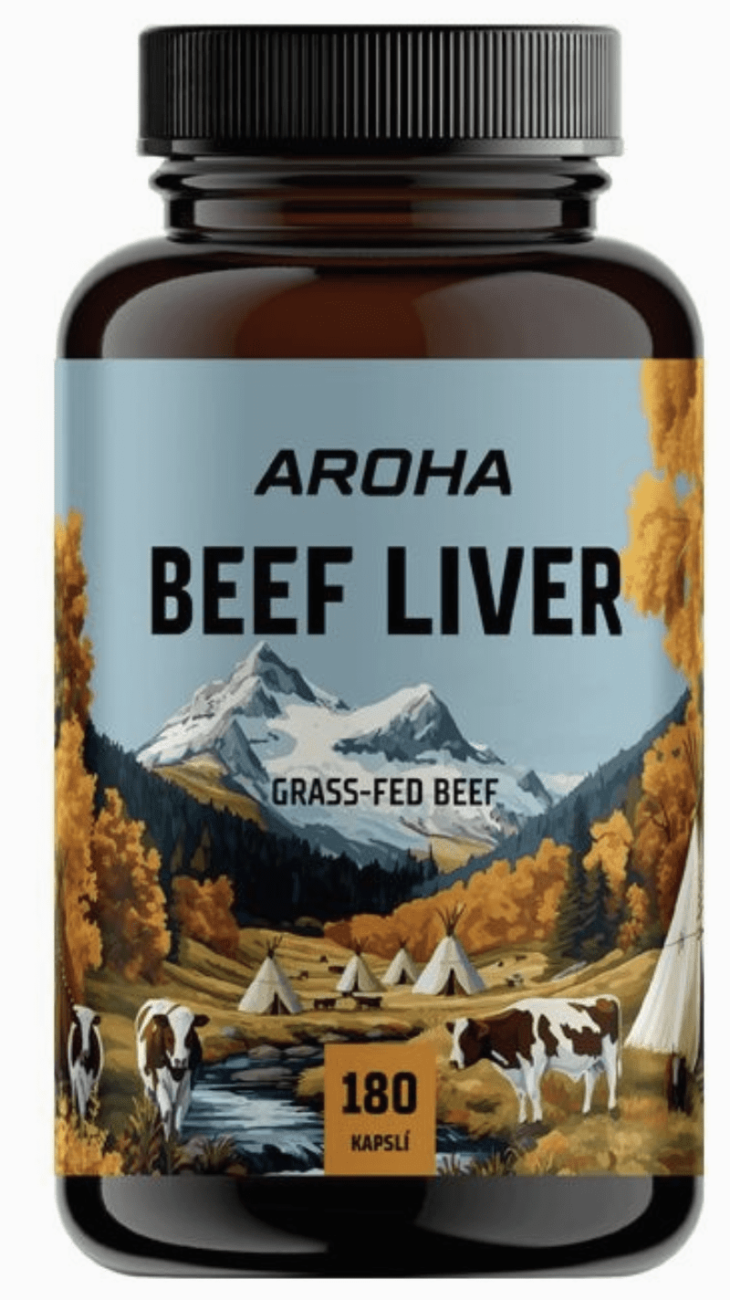 Aroha Grass-fed Beef Liver, hovězí játra, 180 kapslí