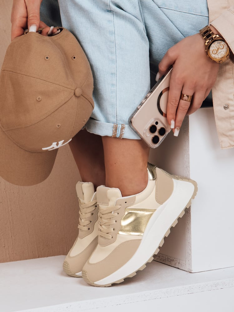 Sneakersy damskie na płaskiej podeszwie NEWSTREET beżowe Dstreet
