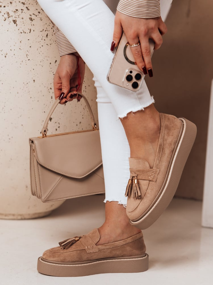 Mokasyny damskie na platformie TASSME beżowe Dstreet