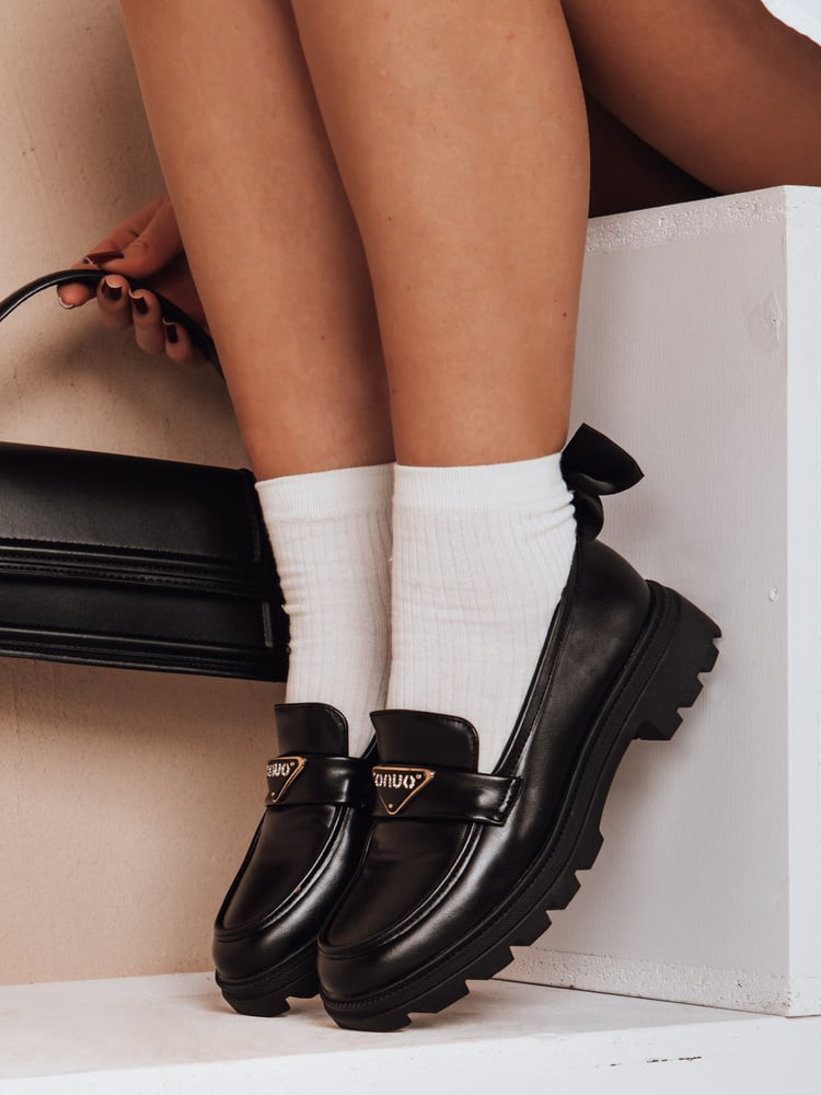 Mokasyna damskie na płaskiej podeszwie ELEGANCIO czarne Dstreet