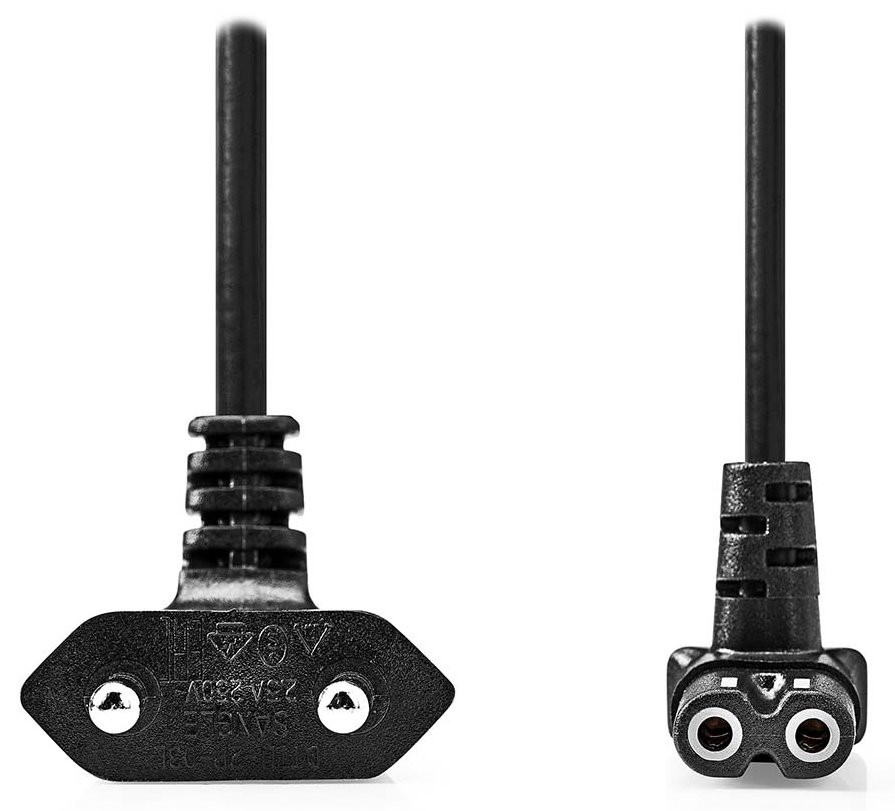 NEDIS napájecí kabel pro adaptéry/ Euro zástrčka - konektor IEC-320-C1/ úhlový-úhlový/ dvoulinka/ černý/ bulk/ 2m, CEGL11075BK20